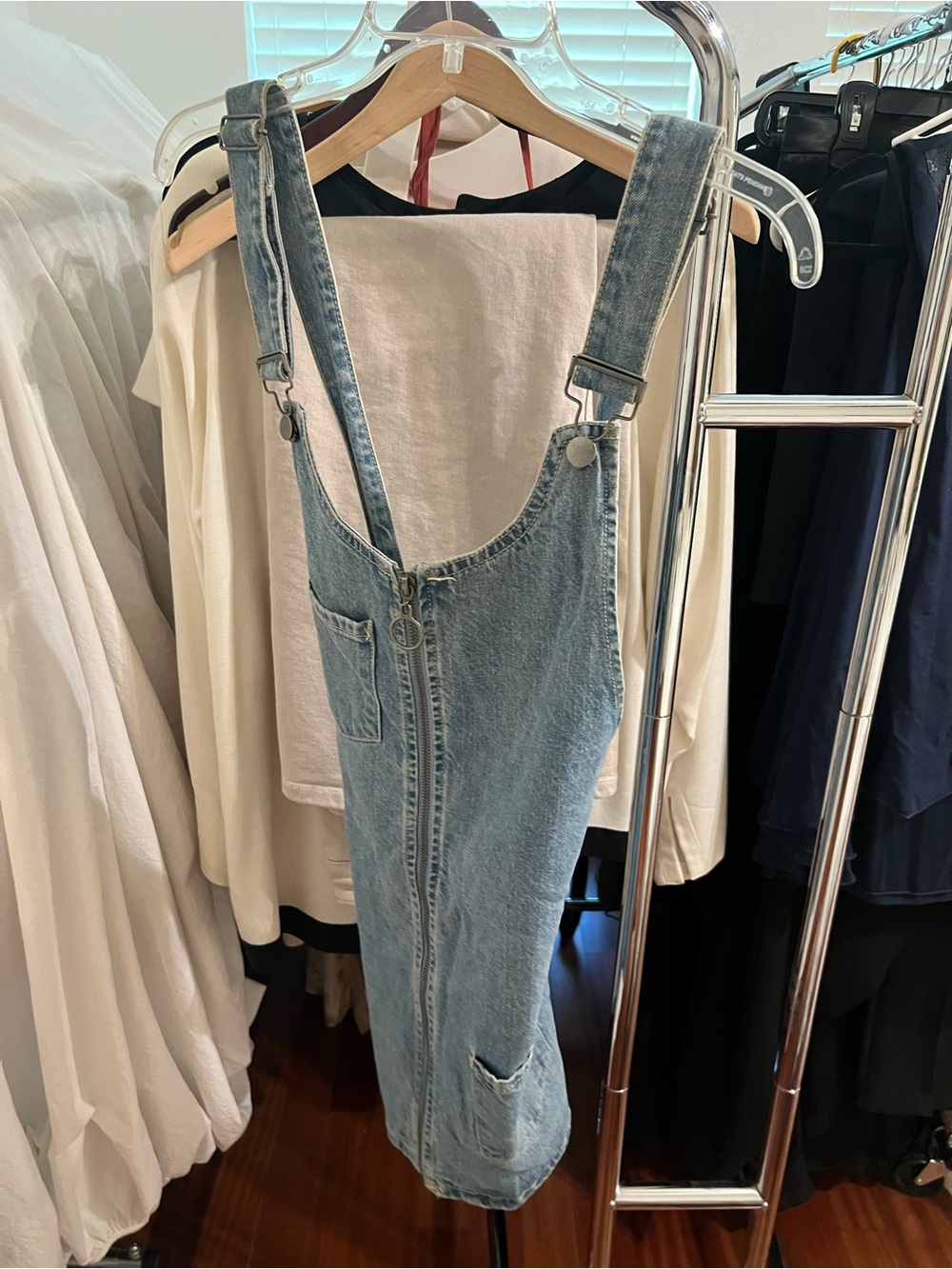 Forever 21 Light Blue Denim Overall Dress with Front Pocket